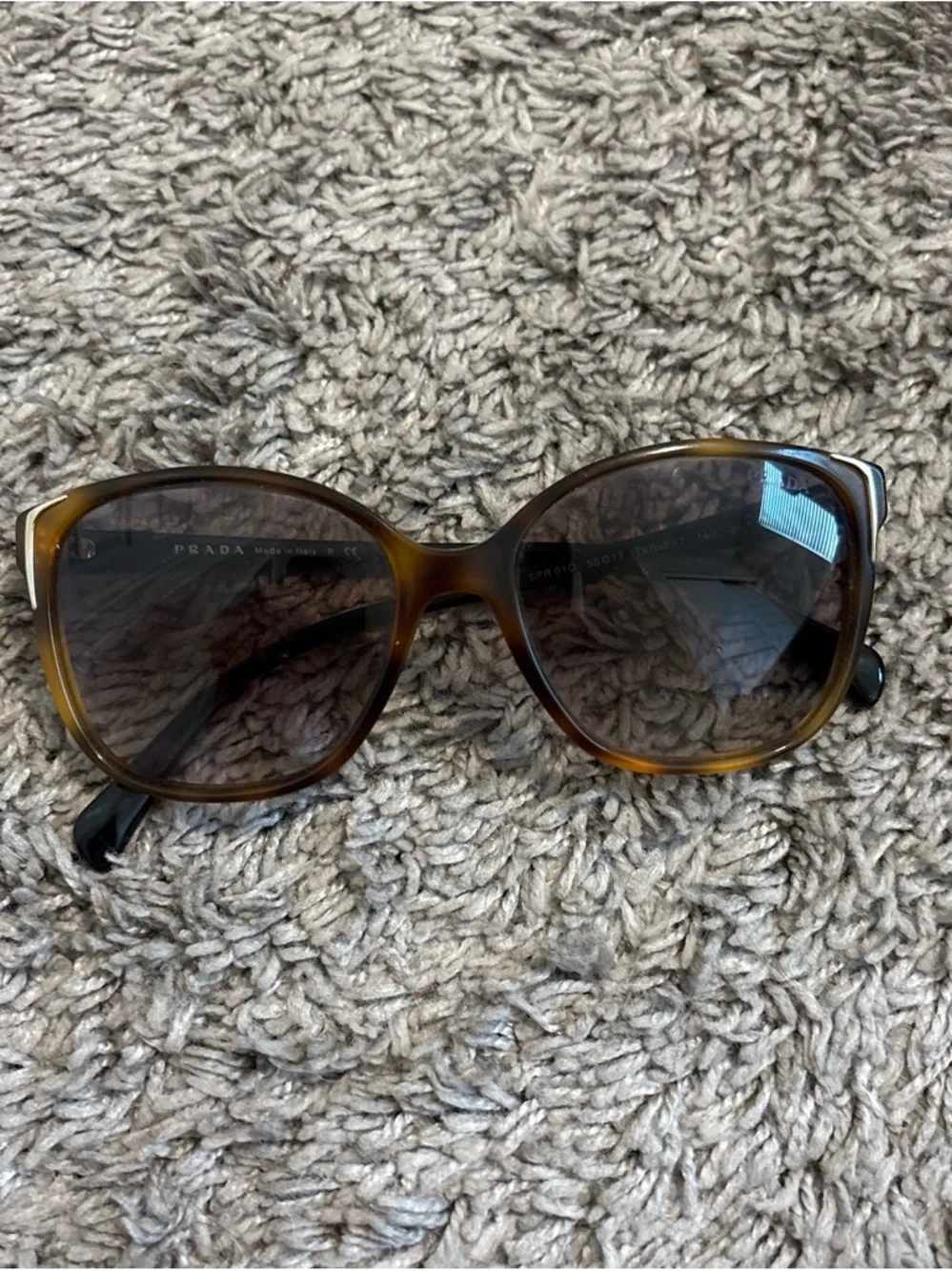 Prada Red Temple Brown Gradient Lens Sunglasses with Gold Logo